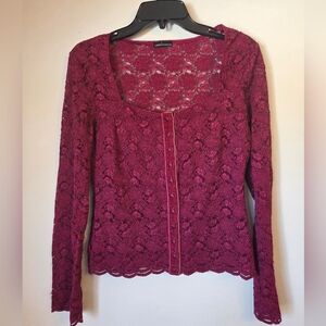 Moda International Womens S Burgundy Lace Blouse Velvet Button Front Long Sleeve